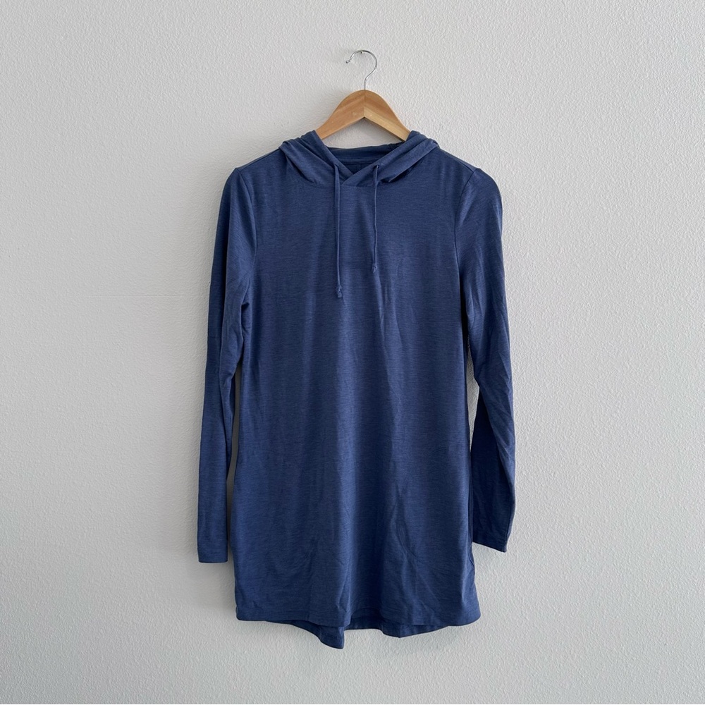 Duluth Trading Co. Hoodie Tunic Womens XS Blue Long Sleeve‎ Jersey Knit Outdoors